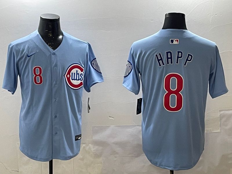 Men Chicago Cubs #8 Happ Light Blue Throwback 2025 Nike MLB Jersey style 3->new york yankees->MLB Jersey